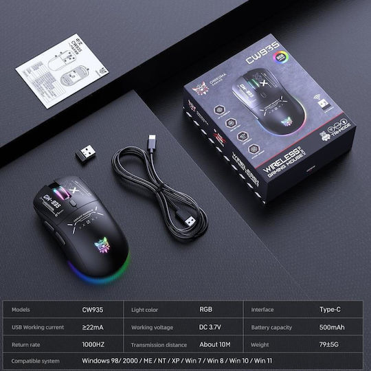 Onikuma CW935 Wireless RGB Gaming Mouse 12800 DPI Black