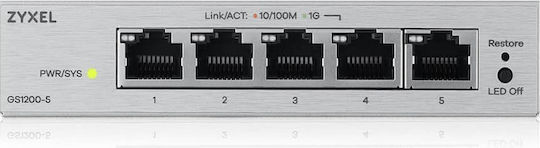 Zyxel GS1200-5V3-EU0101F v3 Managed L2 PoE+ Switch with 5 Gigabit (1Gbps) Ethernet Ports