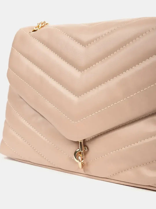 Beige Shoulder Bag with Gold Chain