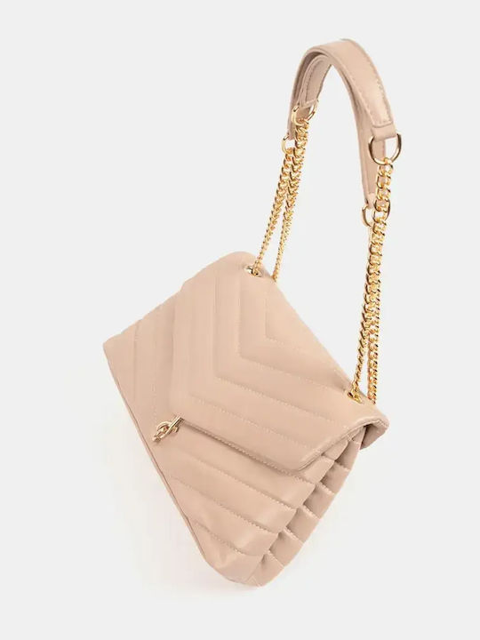 Beige Shoulder Bag with Gold Chain