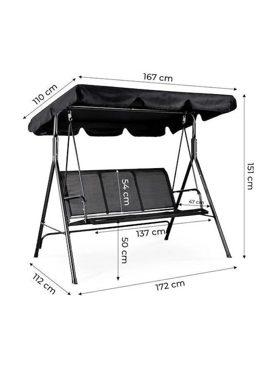 Κούνια με Βάση 3 Θέσεων Μεταλλική Μ172xΠ110xΥ115cm Μαύρη