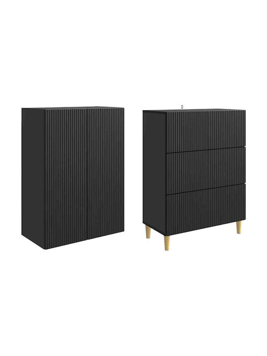 Floor Standing Living Room Display Cabinet made of Particle Board Black 65.5x23.5x180cm