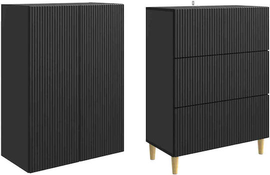 Living Room Display Cabinet Made of Black Particle Board 65.5x23.5x180cm