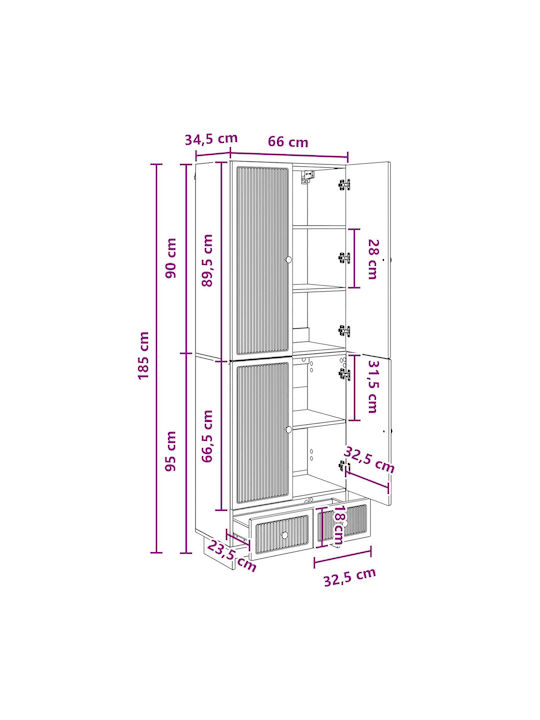 Wall Mounted Living Room Cabinet Made of Particle Board Black 66x34.5x95cm