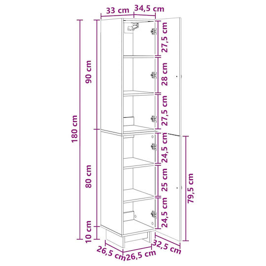 vidaXL Подова Колона За Баня 34.5x33x90см Сива