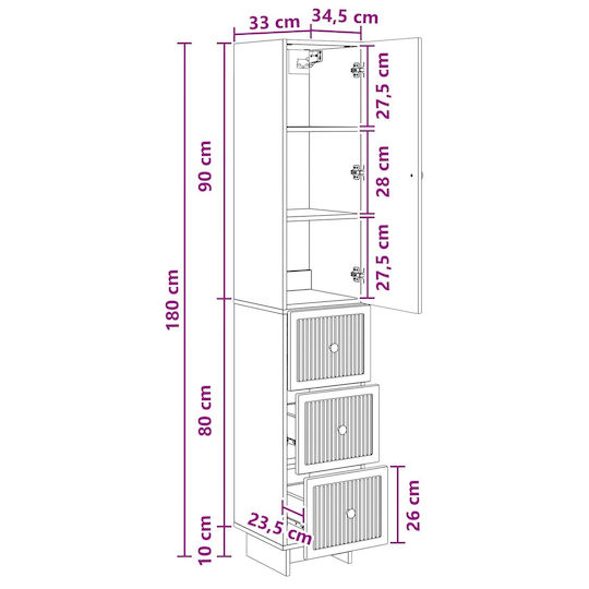 vidaXL Coloană De Baie De Perete M33xA34.5xÎ90cm Neagră