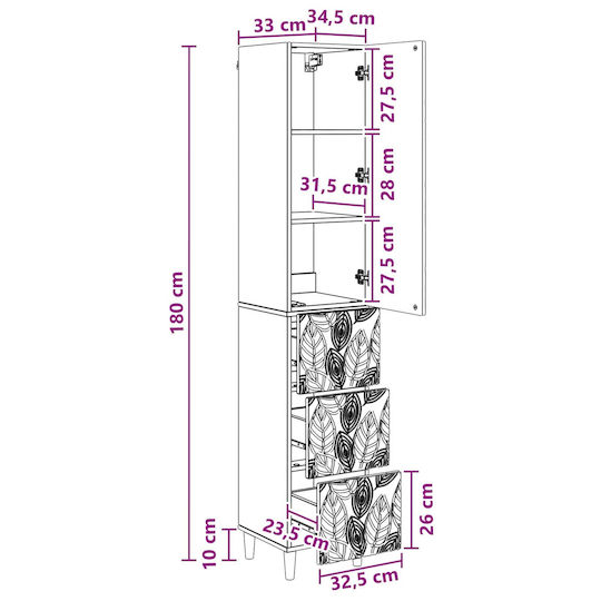 vidaXL Bathroom Column Cabinet Wall Hung M33xD34.5xH90cm Sonoma