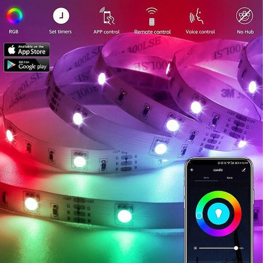 Rixme Smart LED Strip Wi-Fi TV USB 5V RGB Light 5m SMD5050 Type with Power Supply & WiFi Controller