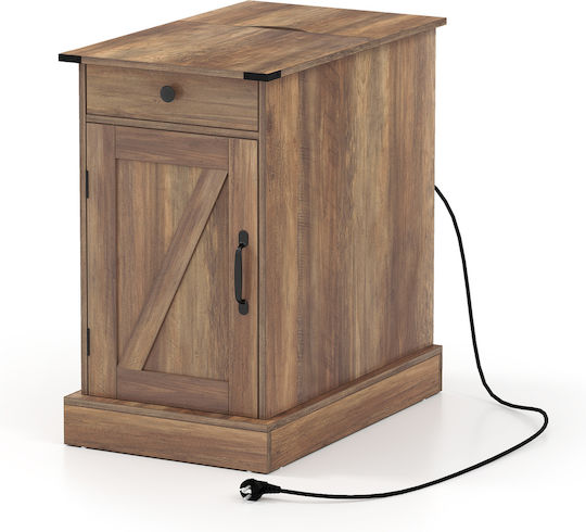 Wooden Bedside Table with Metal Legs Brown 60x35x62cm