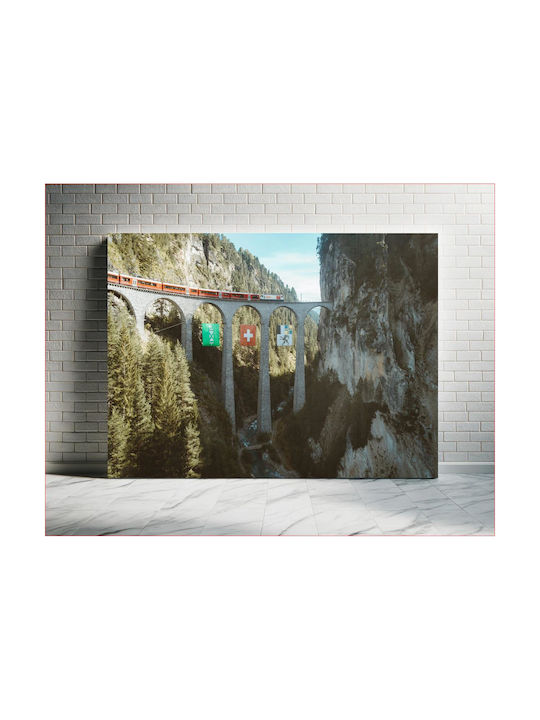 Painting Train On Viaduct In Alpine Landscape Train On Viaduct Alpine Landscape 150x100