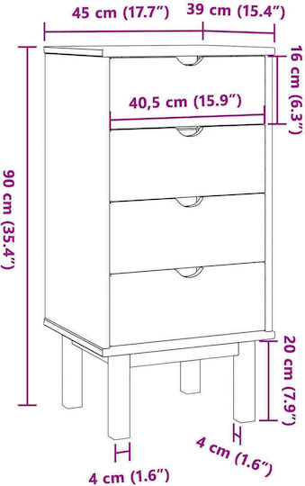 Kommode Schlafzimmer aus Massivholz Otta Schwarz 45x39x90cm