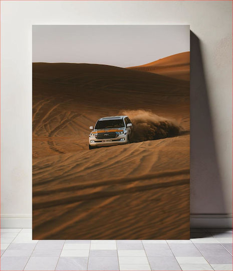 Car Driving Through Desert Οδήγηση Αυτοκινήτου Μέσα Στην Έρημο σε Καμβά