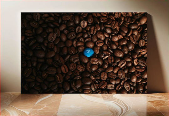 Blue Candy Among Coffee Beans Μπλε Καραμέλα Ανάμεσα Σε Κόκκους Καφέ 1 σε Καμβά Blue Candy Among Coffee Beans Μπλε Καραμέλα Ανάμεσα Σε Κόκκους Καφέ 1 σε Καμβά