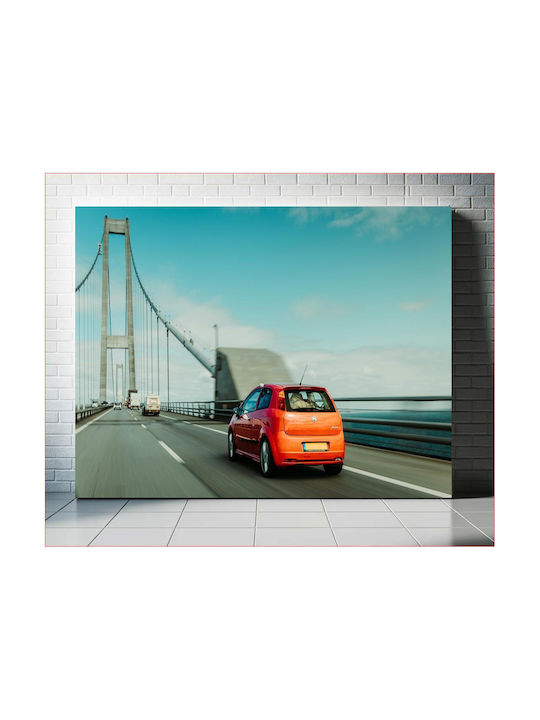 Painting Red Car On A Bridge Red Car A Bridge 80x50