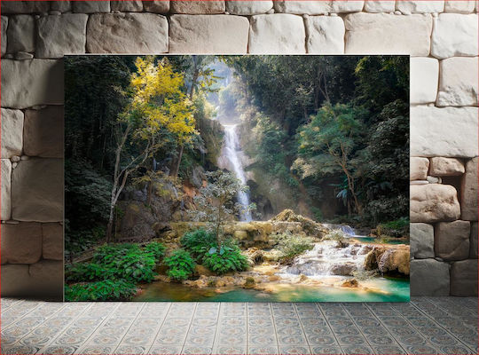 Tranquil Waterfall In Forest Ήρεμος Καταρράκτης Στο Δάσος 1 σε Καμβά