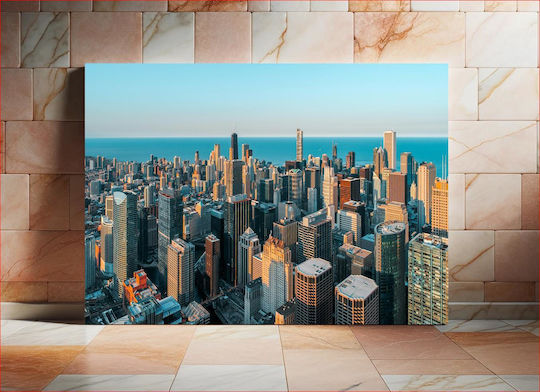 Aerial View Of A City Skyline By The Sea Einfache Gefaltete Gemälde