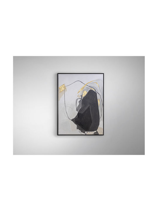 Rasgos Ii Acrylic Canvas Painting 75x100 Black Frame White Grey Ecru Gold