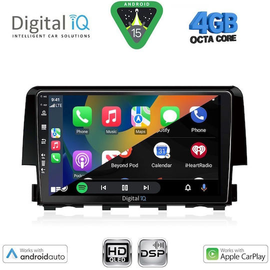 Digital IQ Car Audio System for Honda Civic 2016-2021 (Bluetooth/USB/WiFi/GPS/Apple CarPlay/Android Auto) with 9" Touch Screen