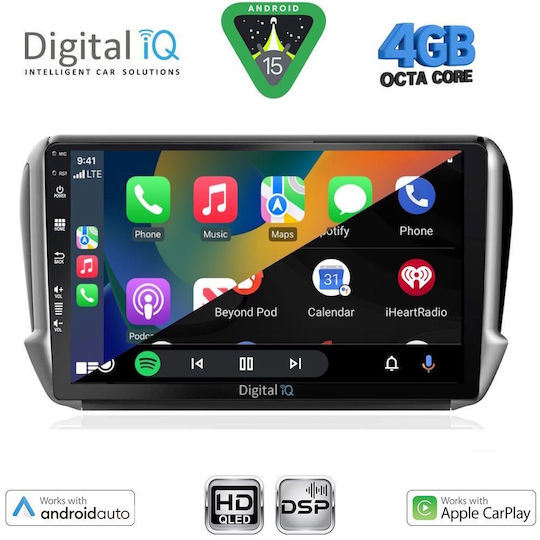 Digital IQ Car Audio System for Peugeot 2008 2012-2021 Bluetooth USB WiFi GPS Apple CarPlay Android Auto with 10" Touch Screen