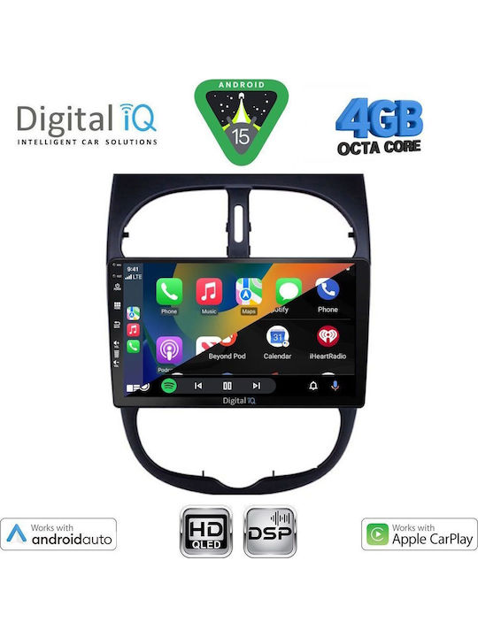Digital IQ Car Audio System for Peugeot 206 1998-2006 Bluetooth USB WiFi GPS Apple CarPlay Android Auto with 9" Touch Screen