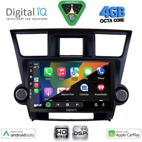 Digital IQ Car Audio System for Toyota Highlander 2008-2015 Bluetooth USB WiFi GPS Apple CarPlay Android Auto with 10" Touch Screen