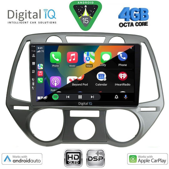 Digital IQ Car Audio System for Hyundai i20 2008-2012 with A/C Bluetooth USB WiFi GPS Apple CarPlay Android Auto with 9" Touch Screen