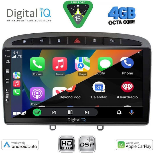 Digital IQ Car Audio System for Peugeot 308 RCZ 2007-2012 Bluetooth USB Wi-Fi GPS Apple CarPlay Android Auto with 9 Inch Touch Screen DIGITAL IQ BXF 16513GR CPAA