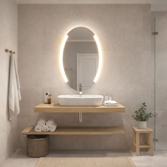 Futura F-3060N Wandspiegel Oval mit Weißem Rahmen & LED Beleuchtung 80x50cm