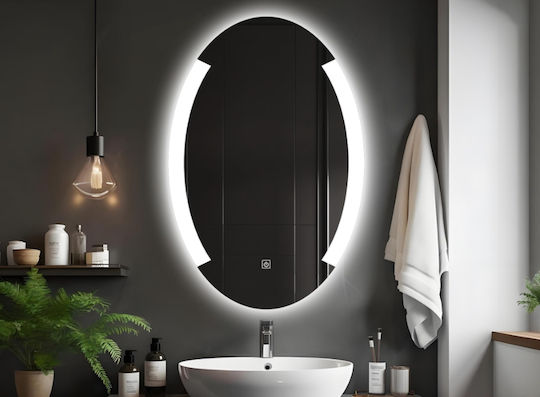 Futura F-3060N Wandspiegel Oval mit Weißem Rahmen & LED Beleuchtung 80x50cm
