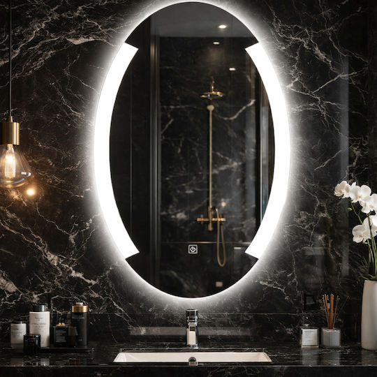 Futura F-3060N Wandspiegel Oval mit Weißem Rahmen & LED Beleuchtung 80x50cm