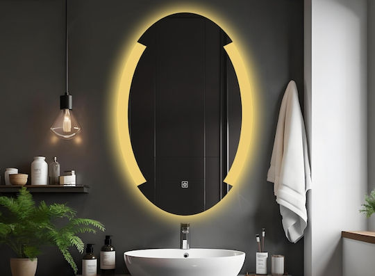 Futura F-3060N Wandspiegel Oval mit Weißem Rahmen & LED Beleuchtung 80x50cm