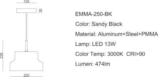 Sun Light Emma Ceiling Light Black 25x25cm