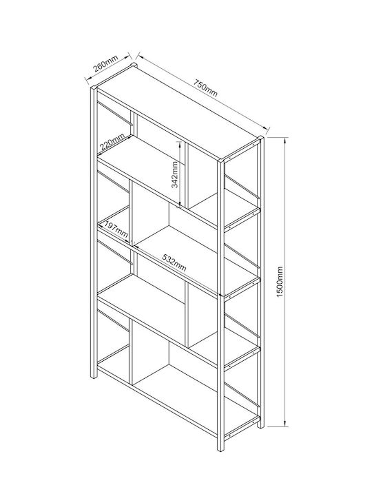 Bibliotecă Gri 151x22x22cm