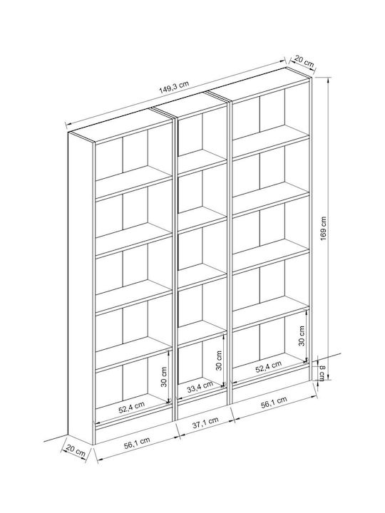 White Bookcase 149x20x169cm