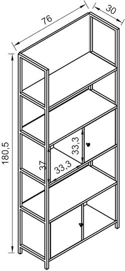 Βιβλιοθήκη Μαύρη 76x30x180.5εκ.