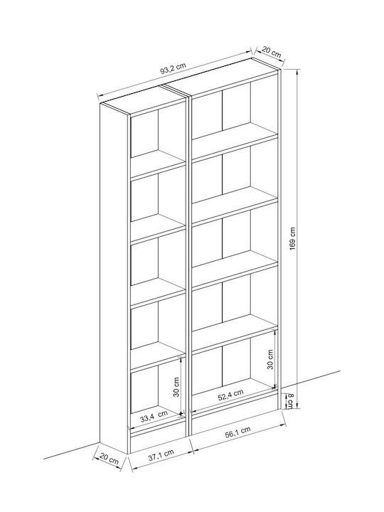 Βιβλιοθήκη Λευκό 93.5x20x169εκ.