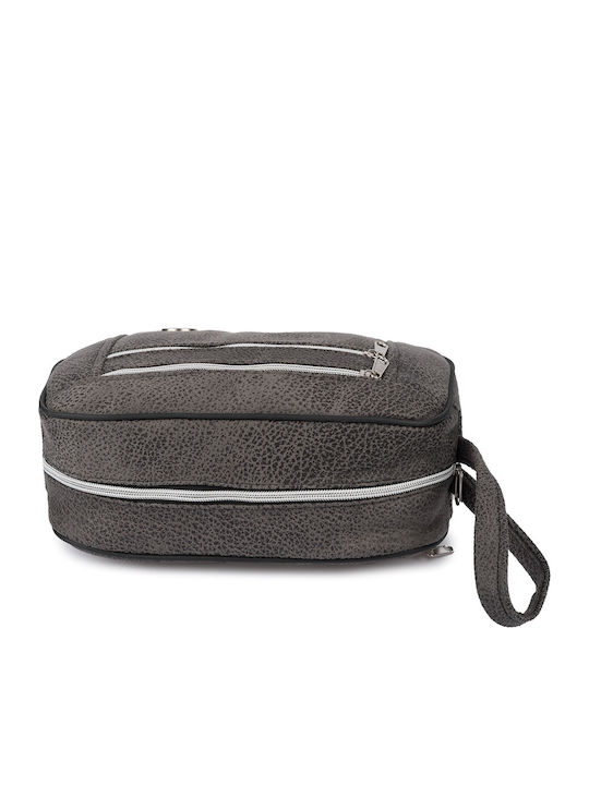 Cosmetic Gray Nubuck Travel Pouch Elegant Unisex Beltimore R25