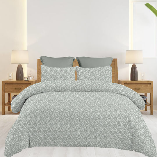 Astron Italy Emily Bed Sheet Set With 2 Pillowcases Double With Rubber Hugger 175x260cm Gray 3 Pieces
