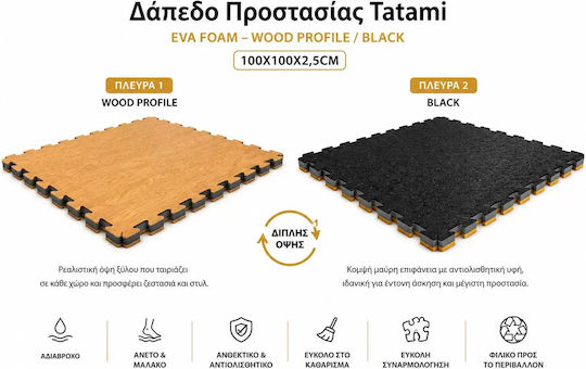 Wooden Laminate 100x100x2.5cm Puzzle Gym Mat Brown 100x100x2.5cm 1 Piece