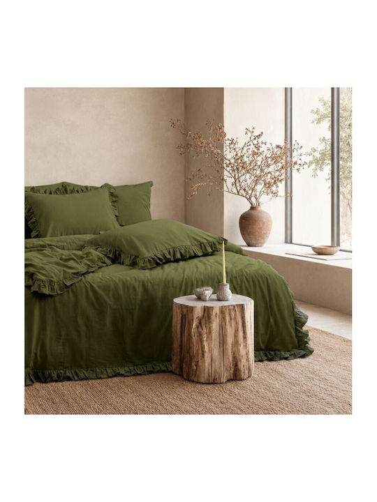 Majoli Bahar Set Huse Pentru Pilote 200x220cm Dublu Cu 2 Fețe De Pernă Și 1 Cearceaf Kaki Verde