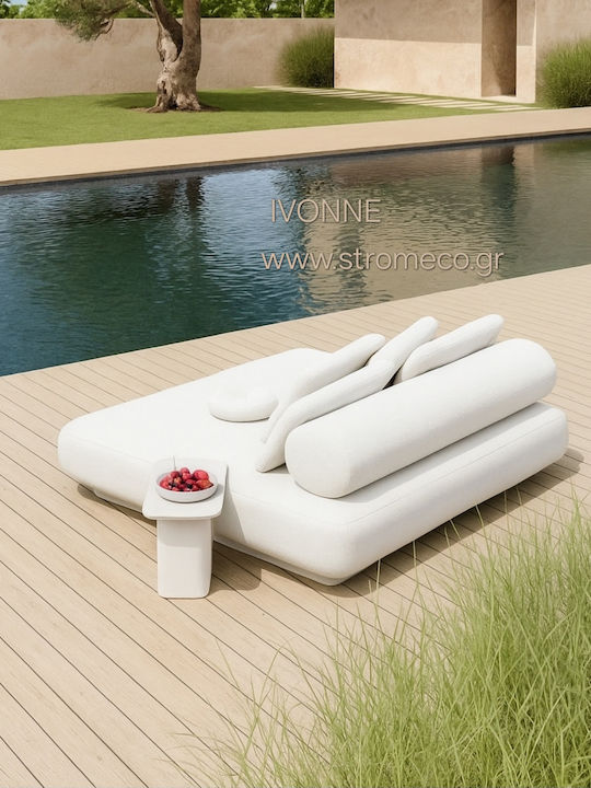 Deckchair Double Wooden with Cushion Ecru 210x150x35cm.