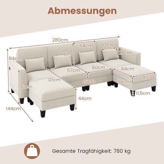 Corner Couch Beige 280x144x84cm