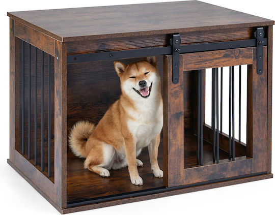 Costway Metal Dog House with Door Interior Brown 57x54x80cm