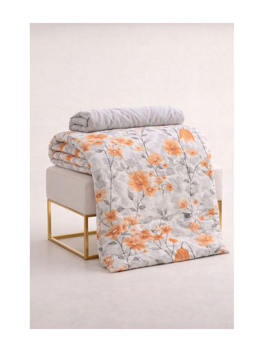 SteweHome Cotton Duvet Cover Set 195x230cm Double With Pillowcase Orange-Grey