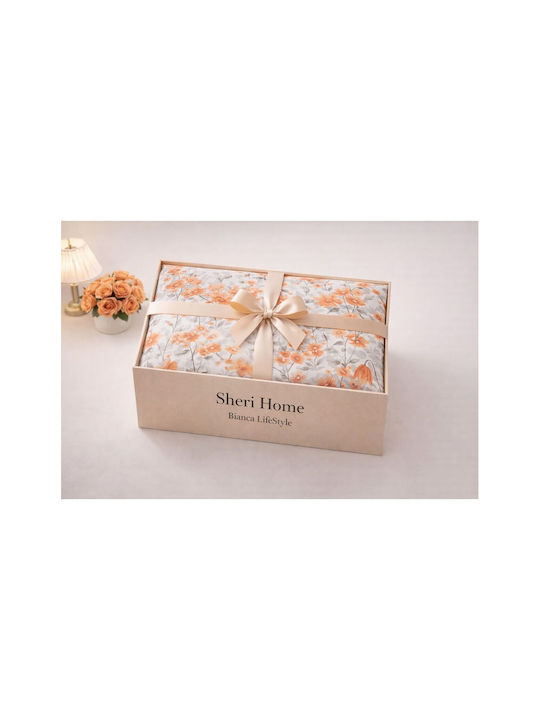 SteweHome Cotton Duvet Cover Set 195x230cm Double With Pillowcase Orange-Grey