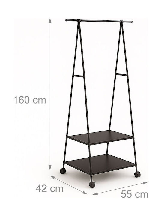 Relaxdays Kremastră De Podea Pe Roți Din Metal Neagră 160x55cm