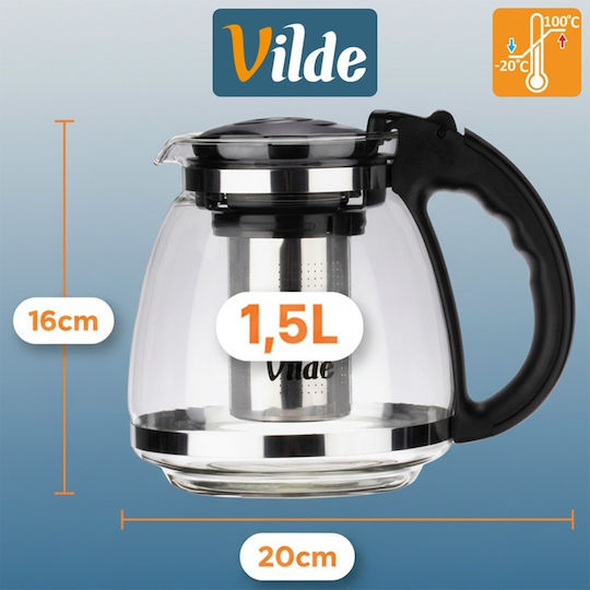 Vilde Ceainic cu Filtru din Sticlă Transparentă 1500ml