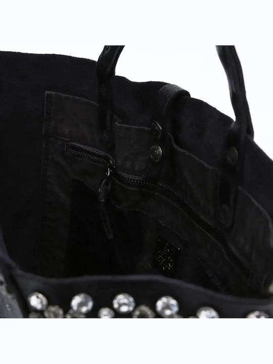 Leder Damen Schultertasche Schwarz