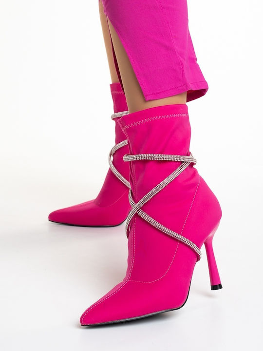Ghete Dama Ankle Boots cu Toc Înalt Fucsia