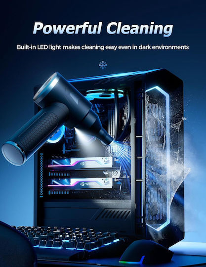 Aidisy Suflantă Electrică cu Aer Comprimat 3 Trepte de Viteză 6 Capete Duze 91000 Rpm la Putere Maximă Iluminare Led Portabilă Potrivită pentru Curățarea Tastaturilor Mașinilor Casă Exterior